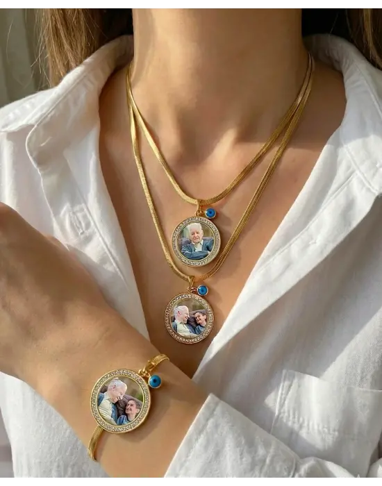 Taşlı Taķım İtalyan Zincir Anı Kolyesi Ve Bilekliği