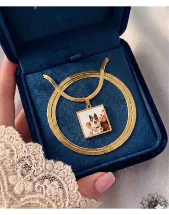 Italyan zincir kare anı kolyesi