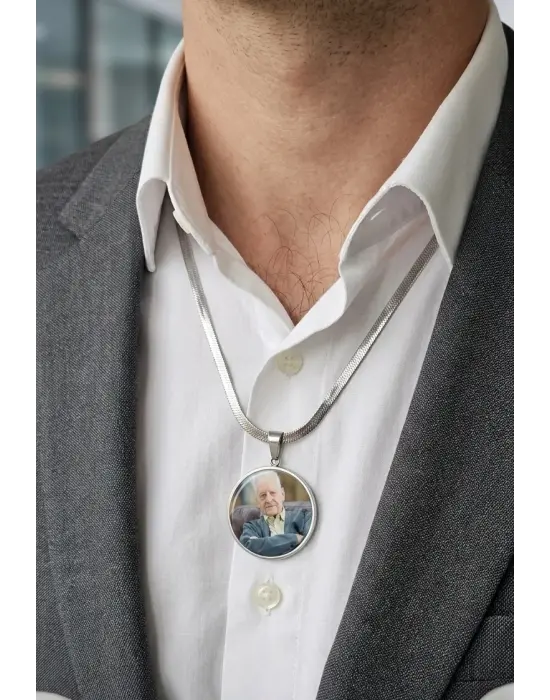 Çift Fotoğraflı Anı Kolyesi İtalyan Zincir Erkek