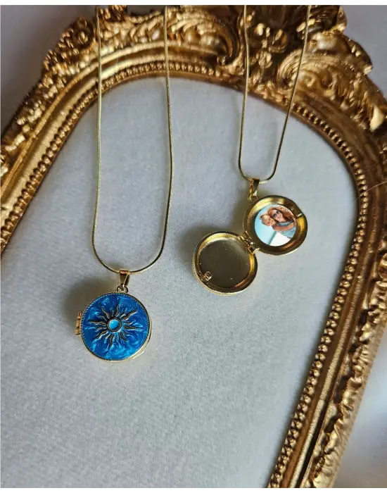 Mavi Güneş Anı Kolyesi Fotoğraflı