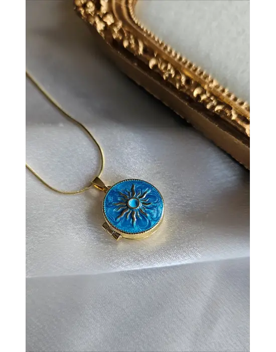 Mavi Güneş Anı Kolyesi Fotoğraflı