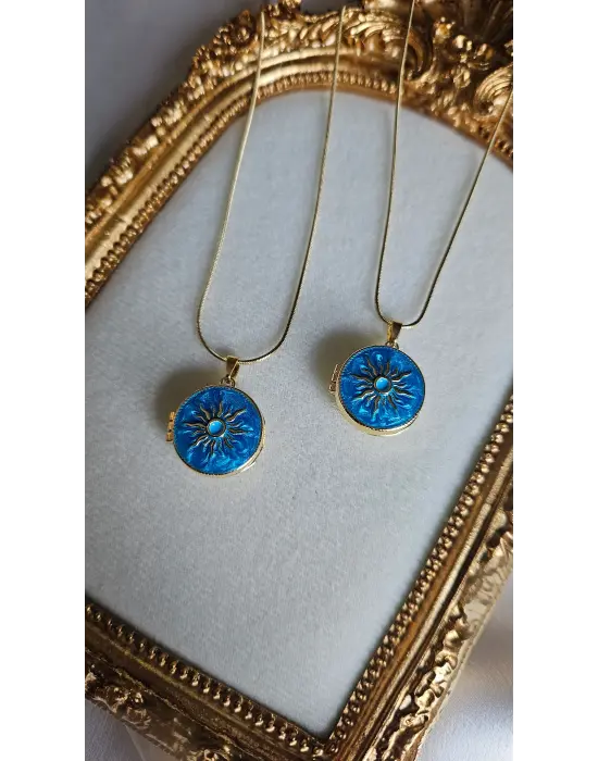 Mavi Güneş Anı Kolyesi Fotoğraflı