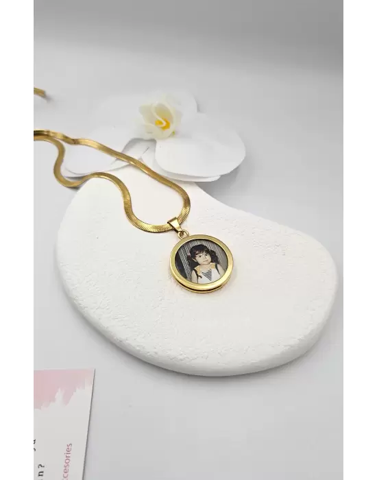 Çift Fotoğraflı Anı Kolyesi İtalyan Zincir Gold