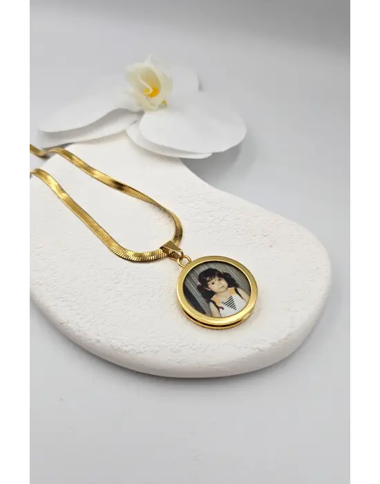 Çift Fotoğraflı Anı Kolyesi İtalyan Zincir Gold