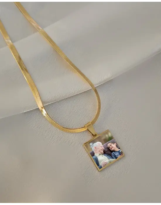 Italyan zincir kare anı kolyesi