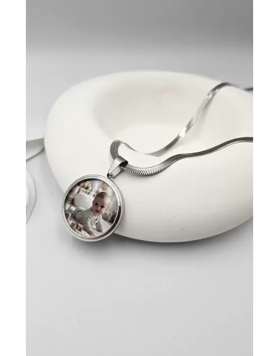 Fotoğraflı Kolye İtalyan Zincir Silver Renk
