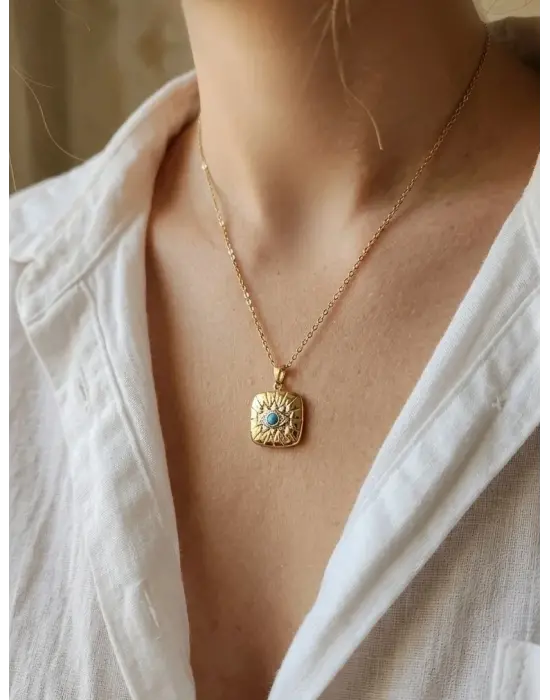 Kapaklı Anı Kolyesi Kare Model Nazar Model