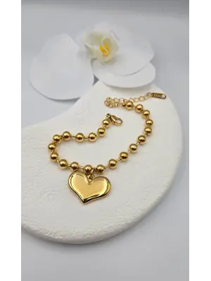 Çelik bileklik kalpli topçuklu