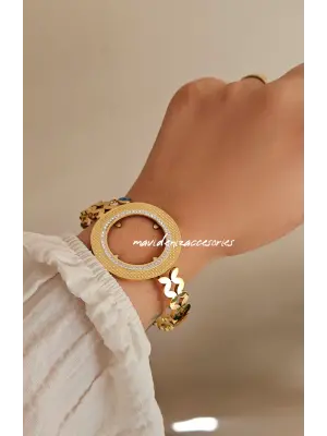 Tam Altin Takılabilen Kelepçe Bileklik Çelik