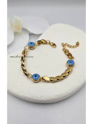 Arpa Zincir Bileklik Nazar Detaylı