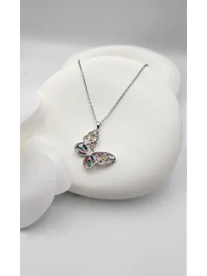 Kelebek gümüş renk Çelik kolye