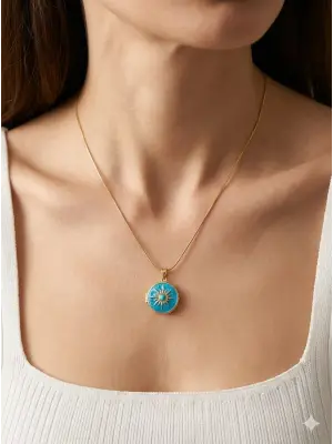 Mavi Güneş Anı Kolyesi Fotoğraflı