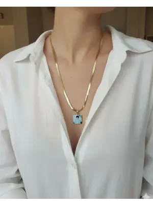 Italyan zincir kare anı kolyesi