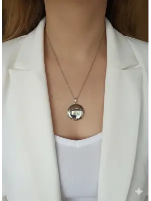 Gümüş Renk Kapaklı çelik kolye çift fotoğraflı