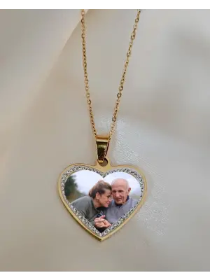 Kalp Taşlı Anı Kolyesi taşlı Model