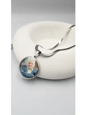 Çift Fotoğraflı Anı Kolyesi Gümüş Renk italyan zincir