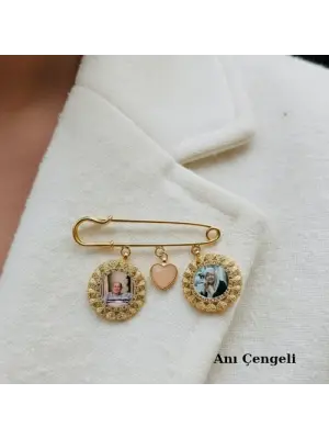 Anı İğnesi Kalp Detaylı Çift Fotoğraflı