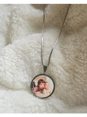 Fotoğraflı Kolye  Silver Renk Çift Fotoğraflı