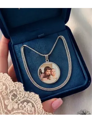 Fotoğraflı Kolye Gümüş Renk Çift Fotoğraflı