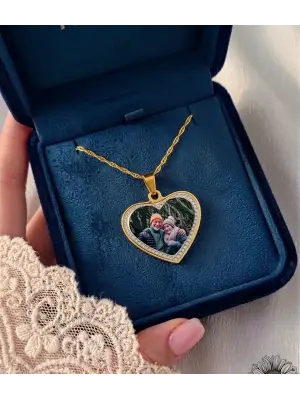 Kalp Taşlı Anı Kolyesi taşlı Model