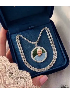 Çift Fotoğraflı Anı Kolyesi Burgu Zincir Gümüş Renk