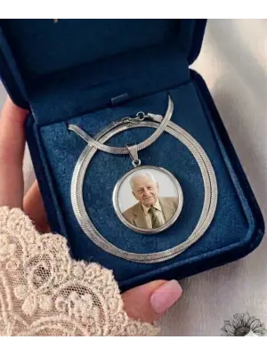 Çift Fotoğraflı Anı Kolyesi Gümüş Renk italyan zincir