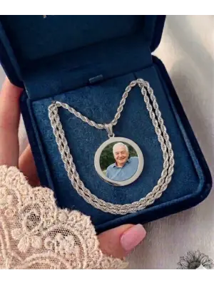 Fotoğraflı Gümüş Renk Burgu Zincir Çelik Kolye