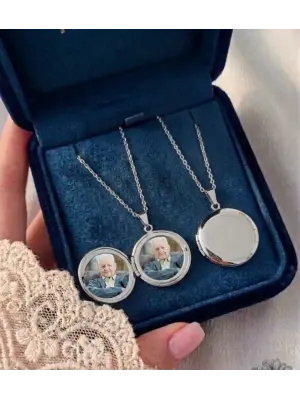 Gümüş Renk Kapaklı çelik kolye çift fotoğraflı