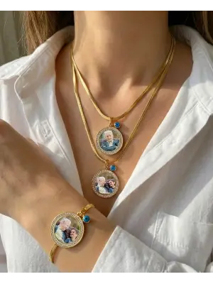 Taşlı Taķım İtalyan Zincir Anı Kolyesi Ve Bilekliği