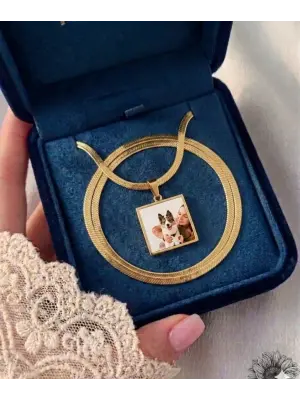 Italyan zincir kare anı kolyesi