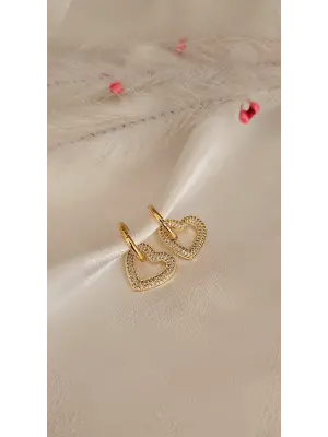 Çelik Kalp Küpe Taşlı