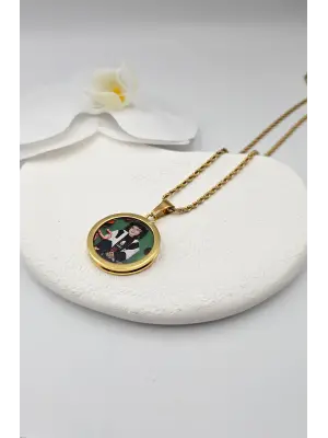 Cift Fotoğraflı Anı Kolyesi Burgu Zincir Gold
