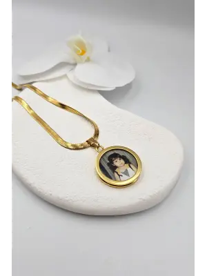 Çift Fotoğraflı Anı Kolyesi İtalyan Zincir Gold