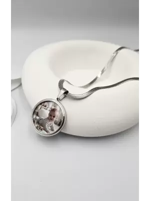 Fotoğraflı Kolye İtalyan Zincir Silver Renk