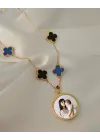 Yoncalı Anı Kolyesi Mavi-Siyah