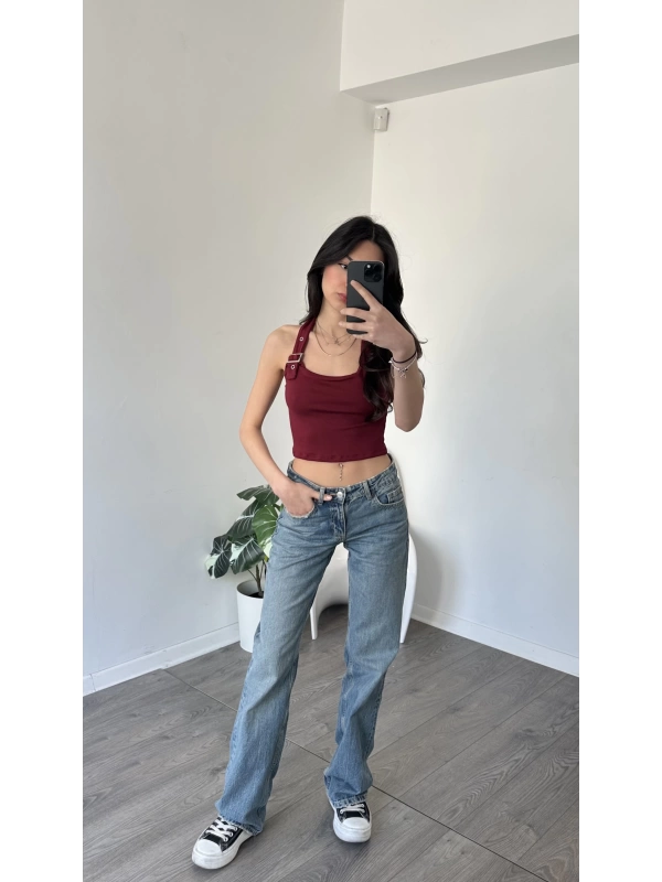 Terra Boyundan Bağlama Kemer Detaylı Bluz Bordo