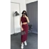 Asimetrik Kesim Bluz-Etek 2li Takım Bordo