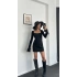 Bağcık Detay İspanyol Kol Mini Elbise Siyah