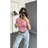 Çıtçıt Yaka Kısa Kollu Bluz Pembe