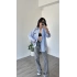 Çizgi Desen Oversize Teddy Gömlek Mavi