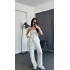 Kelebek Büzgülü Crop - Pantolon 2’li Takım Beyaz