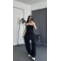 Kelebek Büzgülü Crop - Pantolon 2’li Takım Siyah