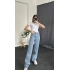 Kurdele Nakış Bel Düğme Detay Straight Fit Jean Açık Mavi