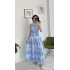 Latona Halter Yaka Uzun Batik Elbise Mavi