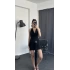 Lindie Degaje Yaka Toka Detay Kuşaklı Elbise Siyah