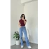 Senna Düşük Omuz Büzgülü Bluz Bordo