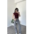 Yan Büzgü Kap Kol Crop Bordo