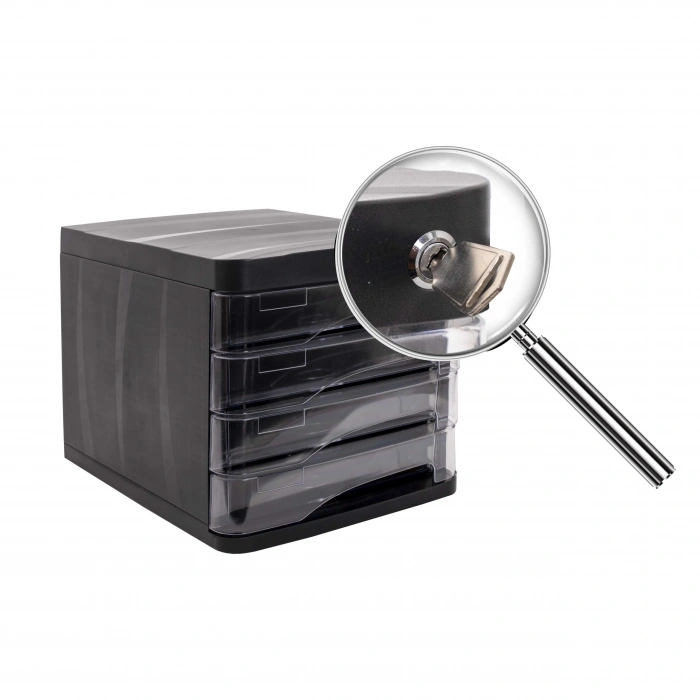 Ark 4 Çekmeceli Evrak Rafı Kilitli Şeffaf Plastik