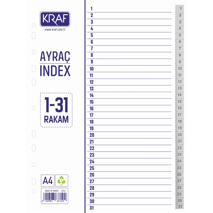 Kraf Separatör 1-31 Rakamlı
