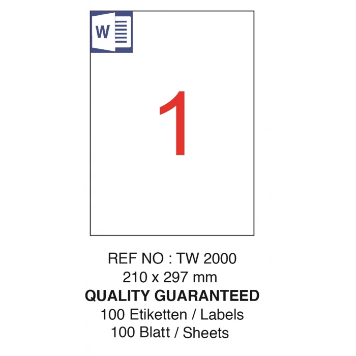 Tanex Laser Etiket TW-2000 210 mm*297 mm ( 1 ) 100 LÜ
